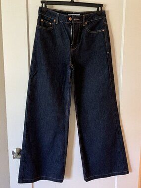 Zara wide leg dark denim jeans size 4
